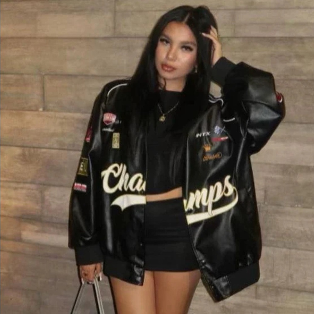 Aelfric Eden Black Vintage Style Varsity Racer Leather Bomber Jacket